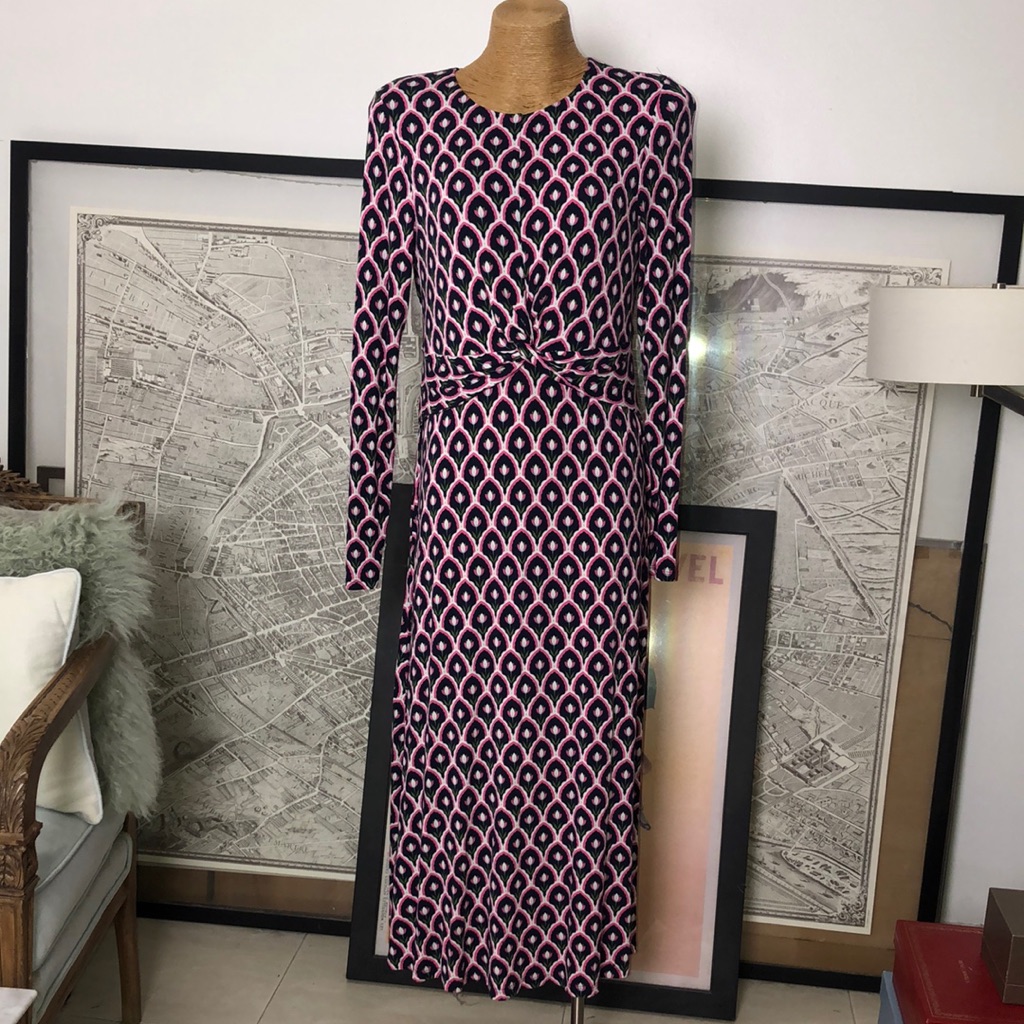 Boden Jersey Long Sleeve Pink And Black Twist Front Maxi Dress Size 12